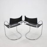 1970s Set of Four Chrome and Leather Tubular Chairs, Czechoslovakia