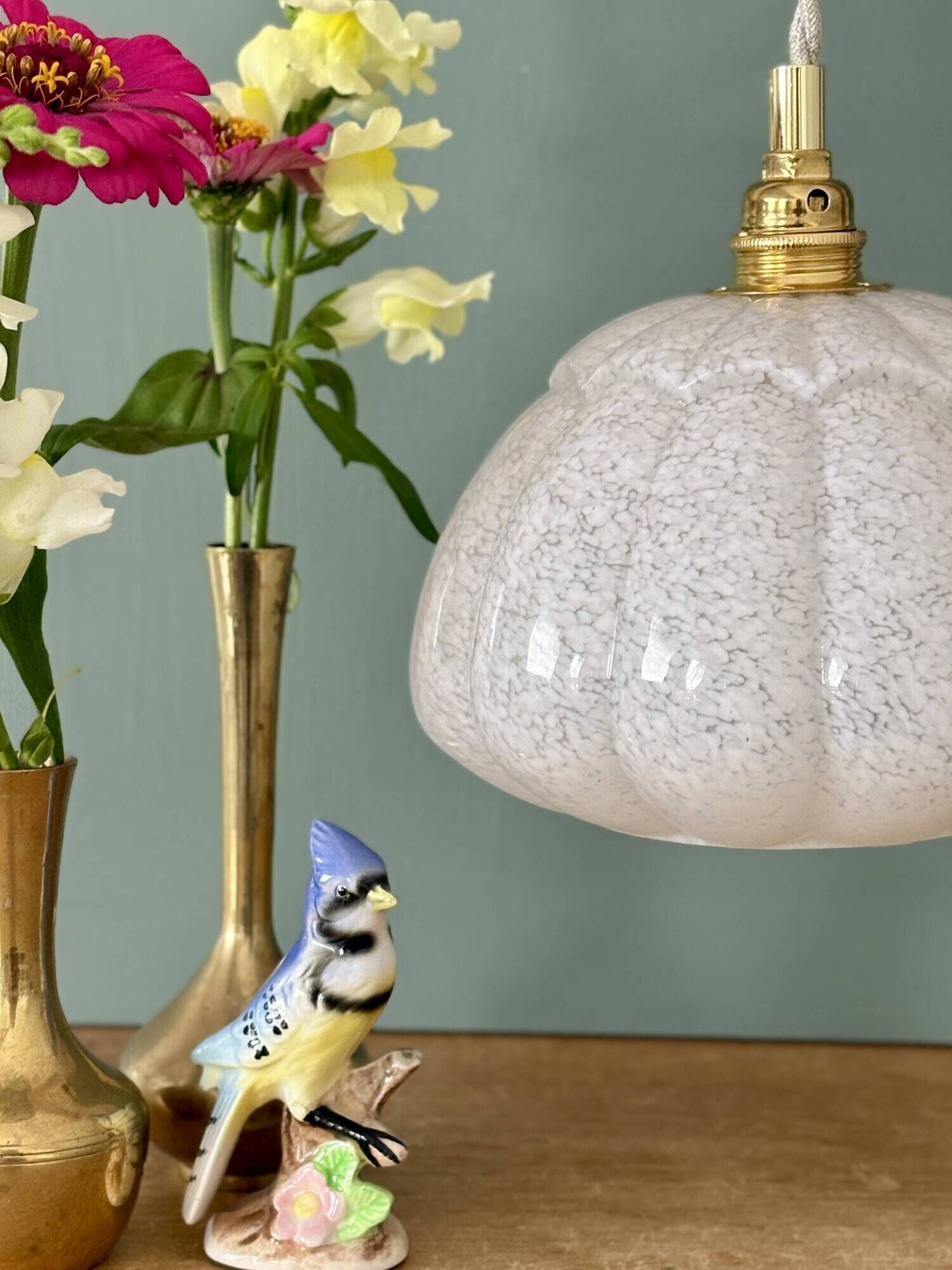 Vintage glass pendant light from Clichy in white.