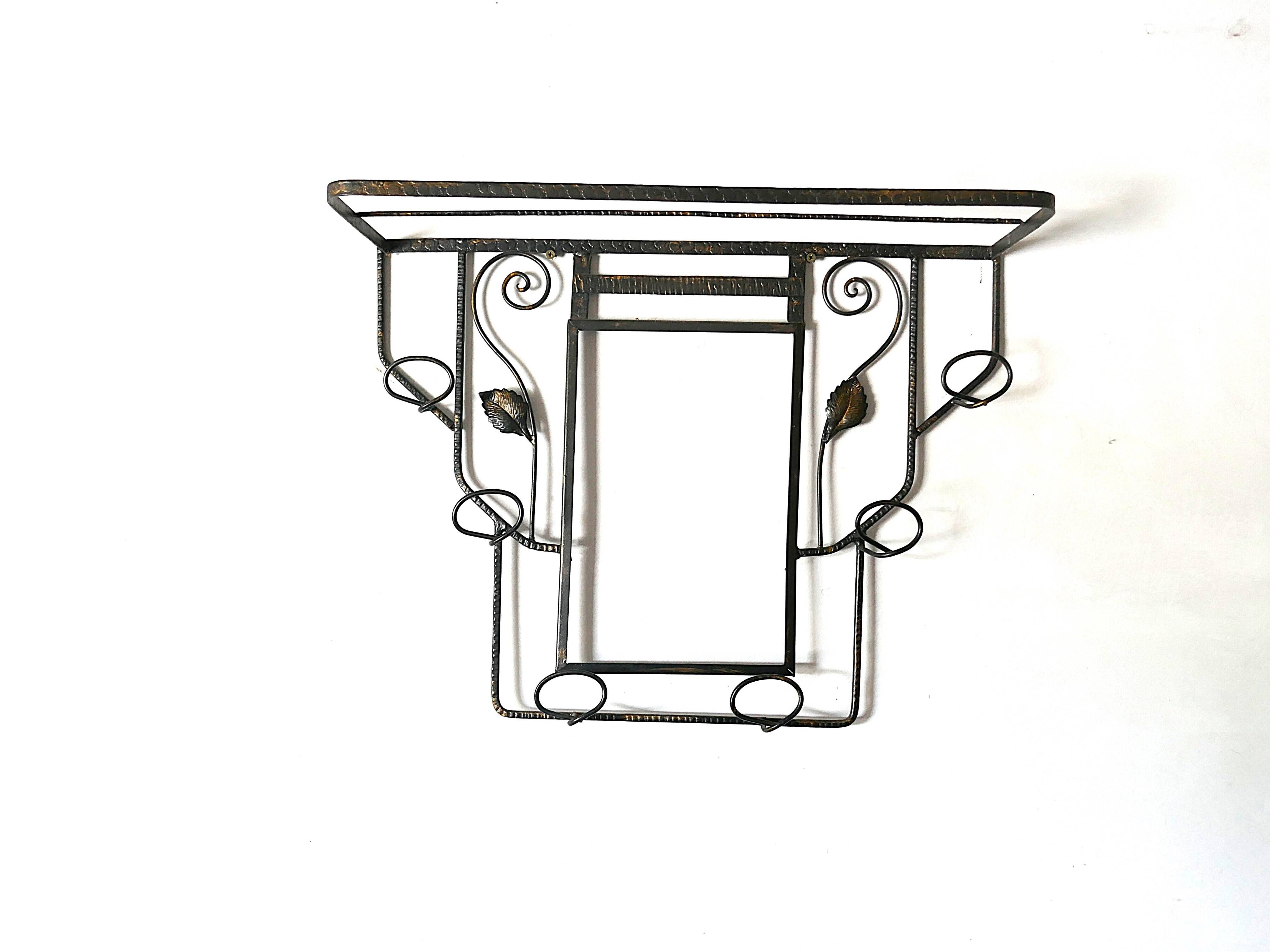 Art Deco wall coat rack in hammered wrought iron - 1930s/40s