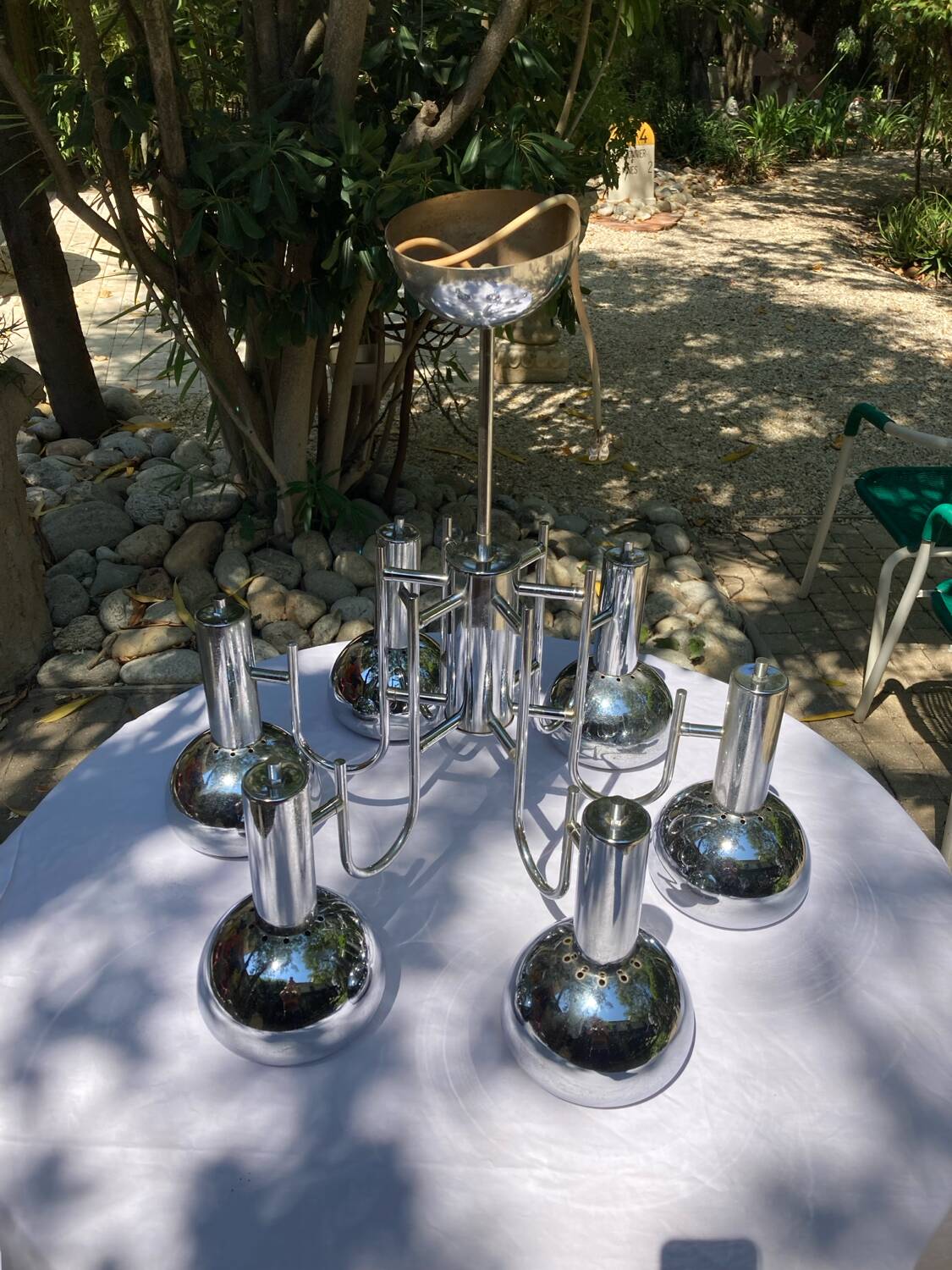 6-lamp vintage 70'S chrome pendant light