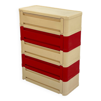 Cabinet rouge et blanc modèle “4964” par olaf von bohr pour kartell, 1970