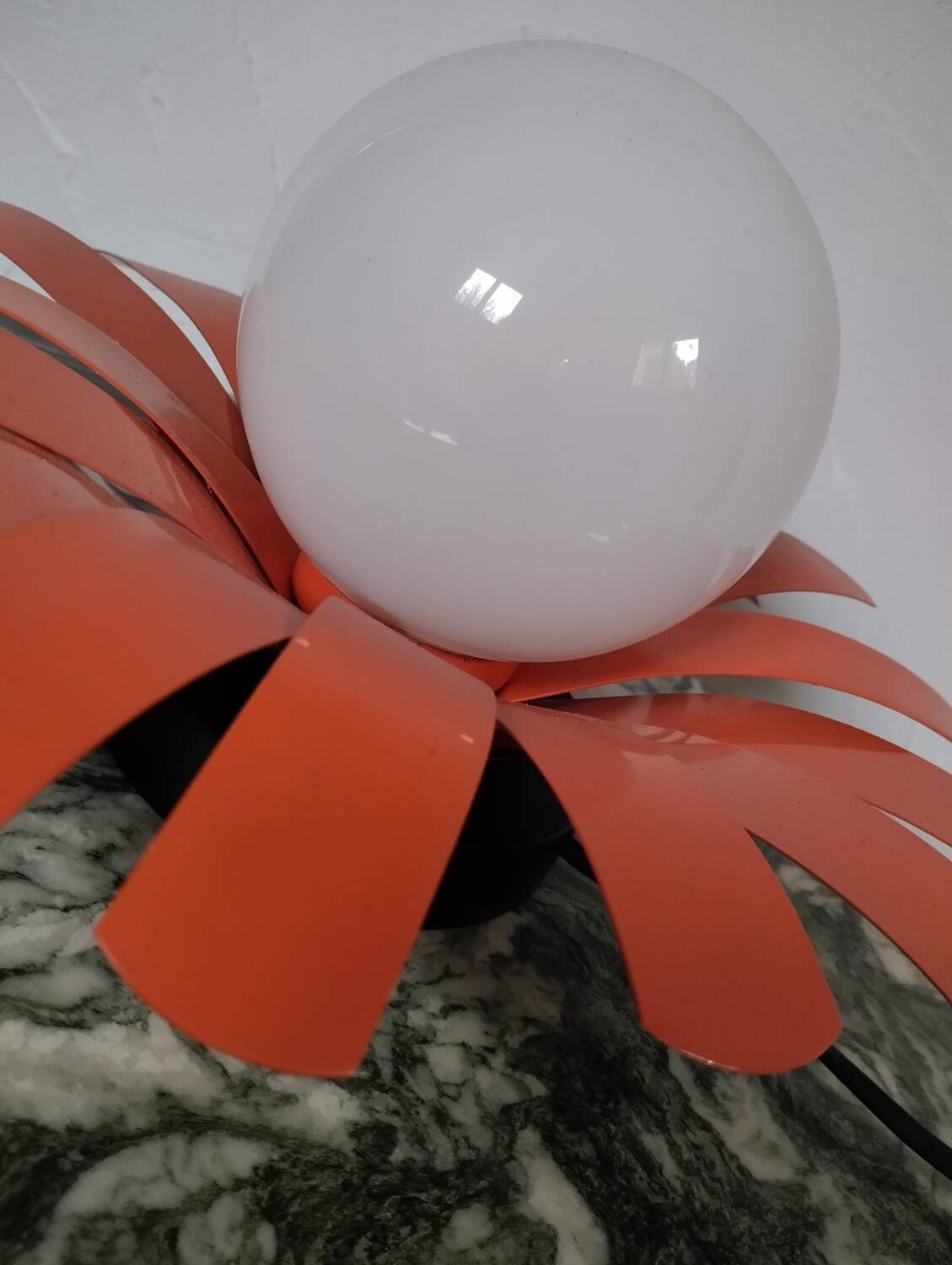 Orange metal flower lamp, 1970