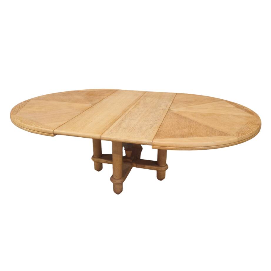 Large vintage Victorine table in light oak, Guillerme et Chambron