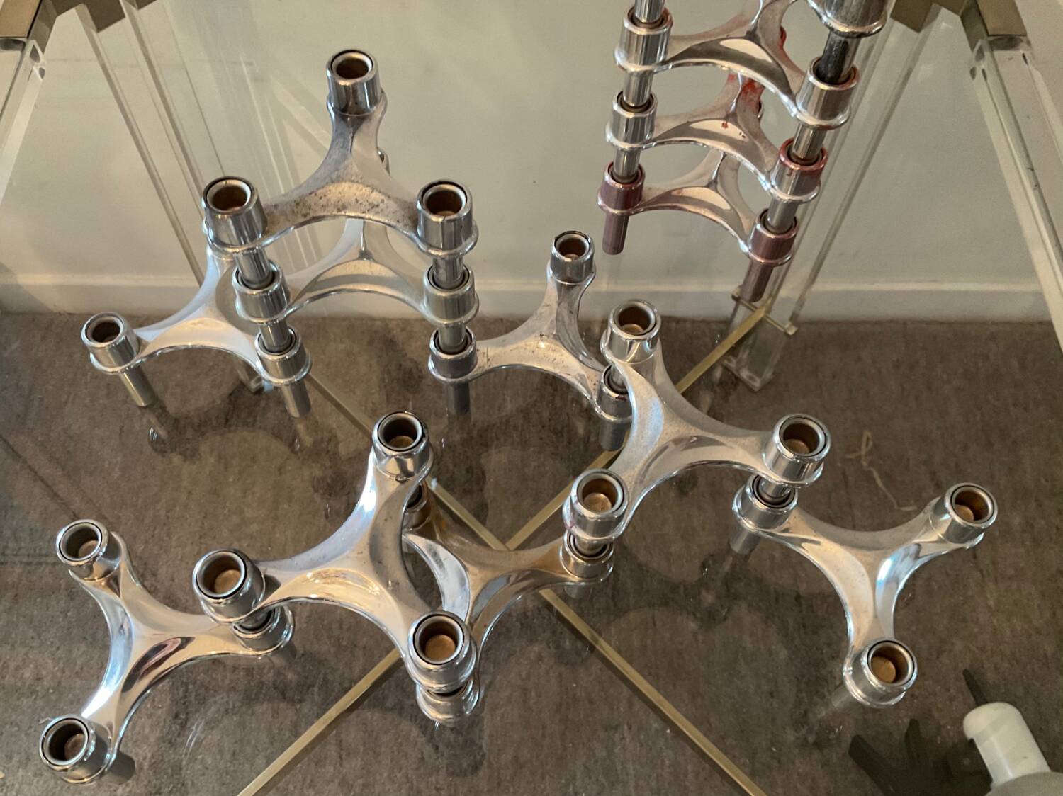 Series of 14 vintage Nagel style modular candle holders