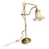 Gooseneck lamp "rise and fall" in brass and glass tulip, 1900