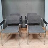 Suite of 4 contemporary armchairs in chrome-plated metal