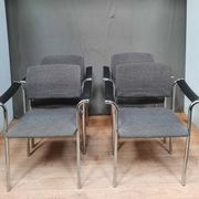 Suite of 4 contemporary armchairs in chrome-plated metal