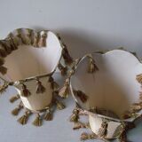 Set of 2 old lampshades in braid fabric and decorative pompom retro vintage 26 cm