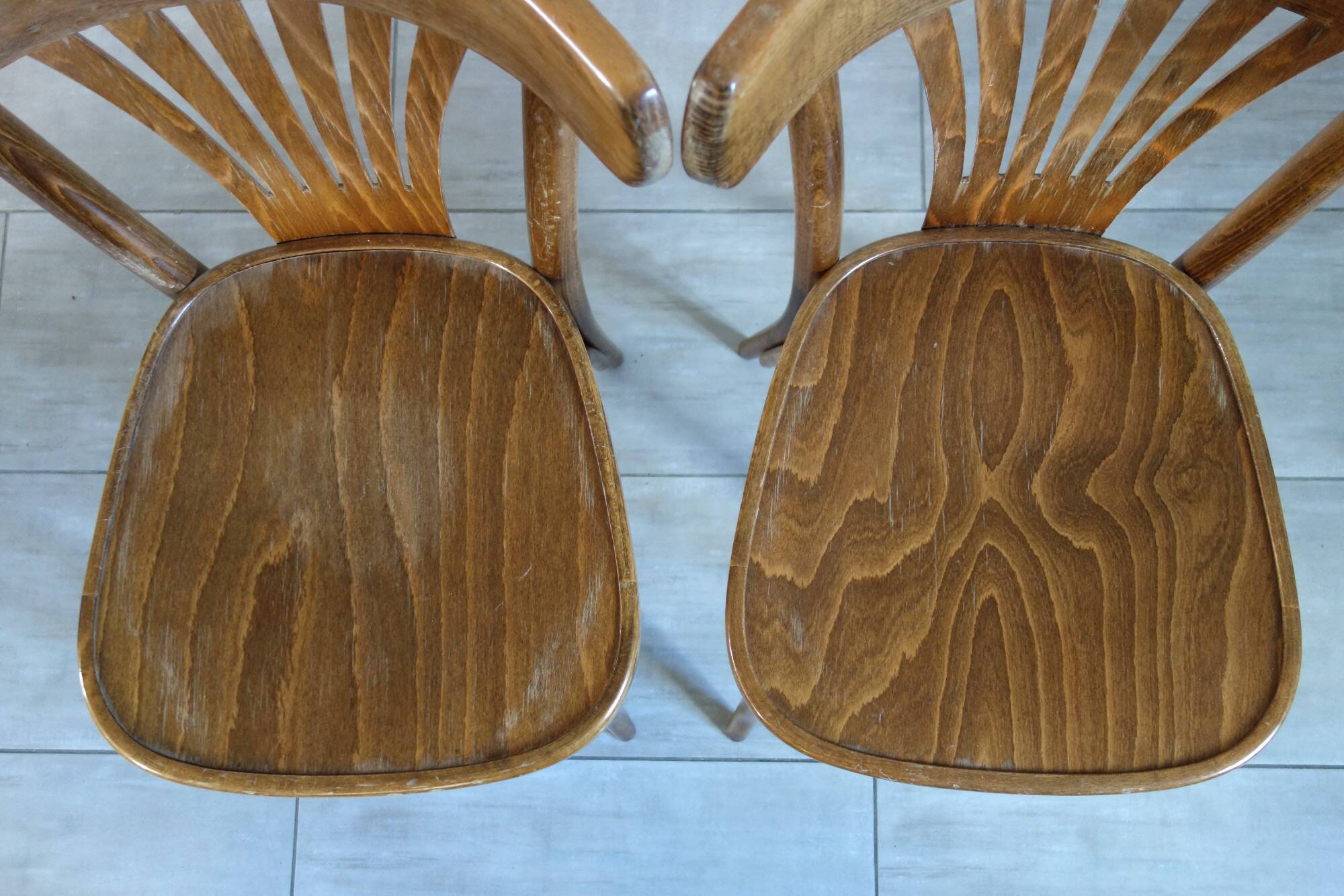 Pair of dark beech bistro chairs