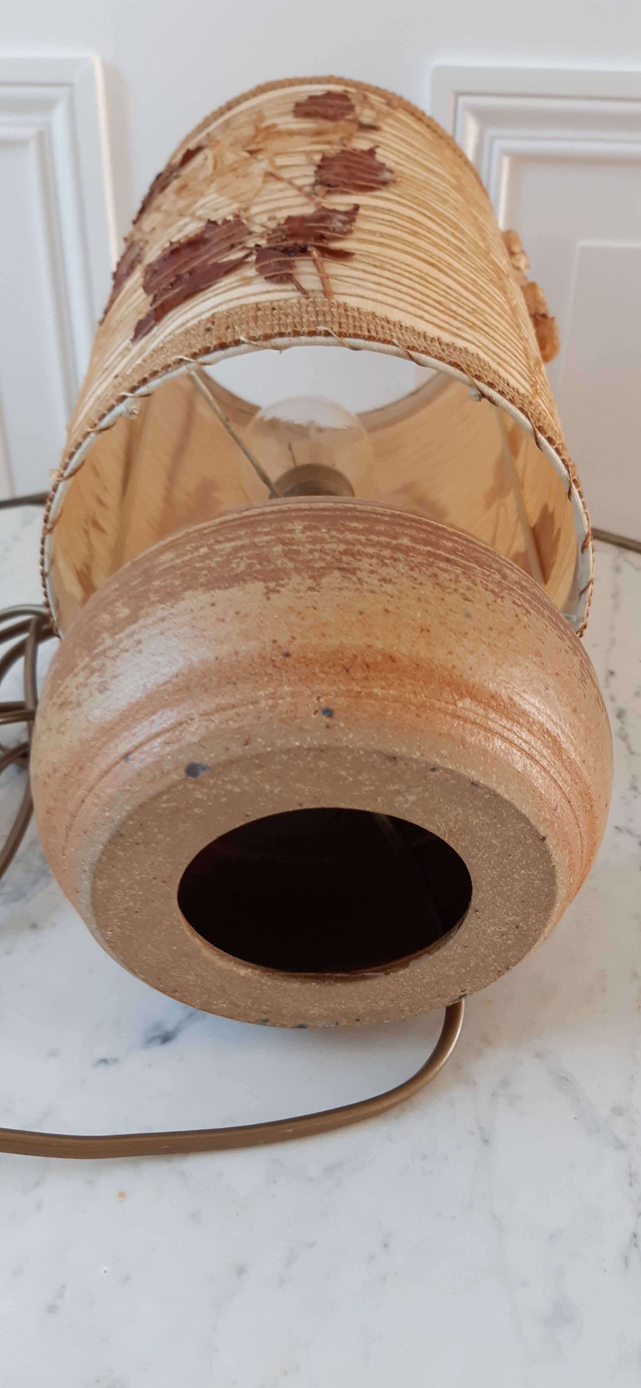 Sandstone lamp and lampshade in dried flowers 70s