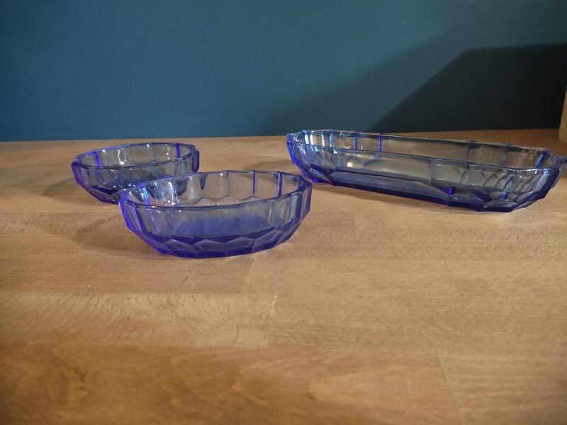 Empty pockets soap holder containers in old vintage blue glass dp 0222f075