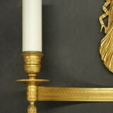 Large pair of Empire style winged caryatid sconces - gilded bronze