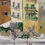 Painting on vintage canvas