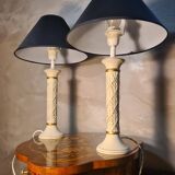 pair of patinated ceramic column bedside lamps, classic 50x30 cm