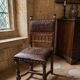 Antique chair in Henri II style, solid oak, leather.