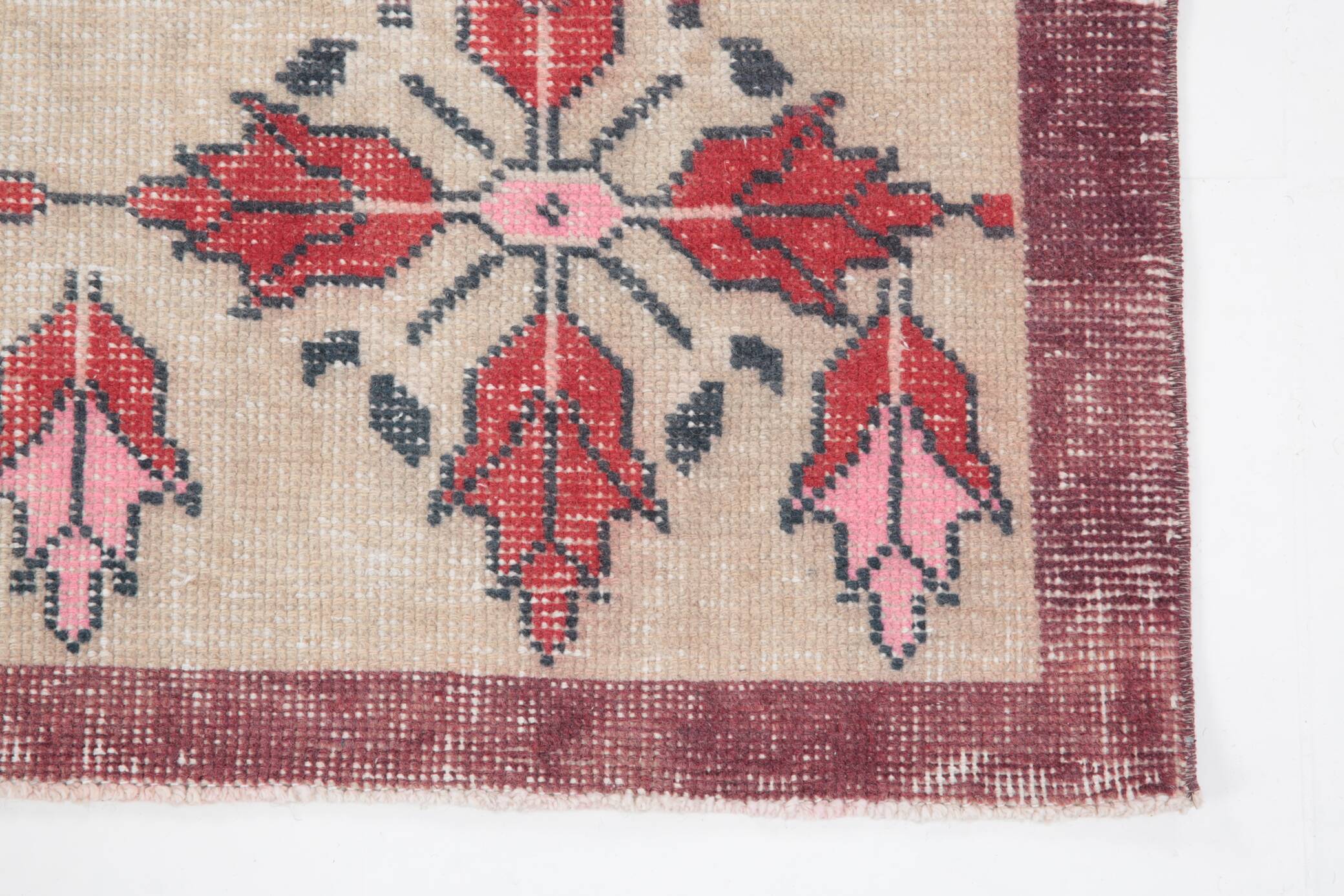 4x8 Star Pattern Burgundy Turkish Vintage Rug, 140x237Cm