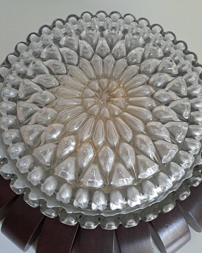 Glass and wood ceiling light