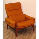 Pair of Scandinavian armchairs in teak and fabric 1960