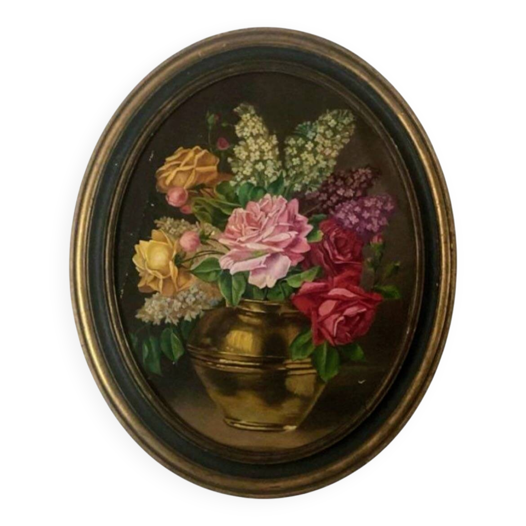 Old table still life with flowers oil painting