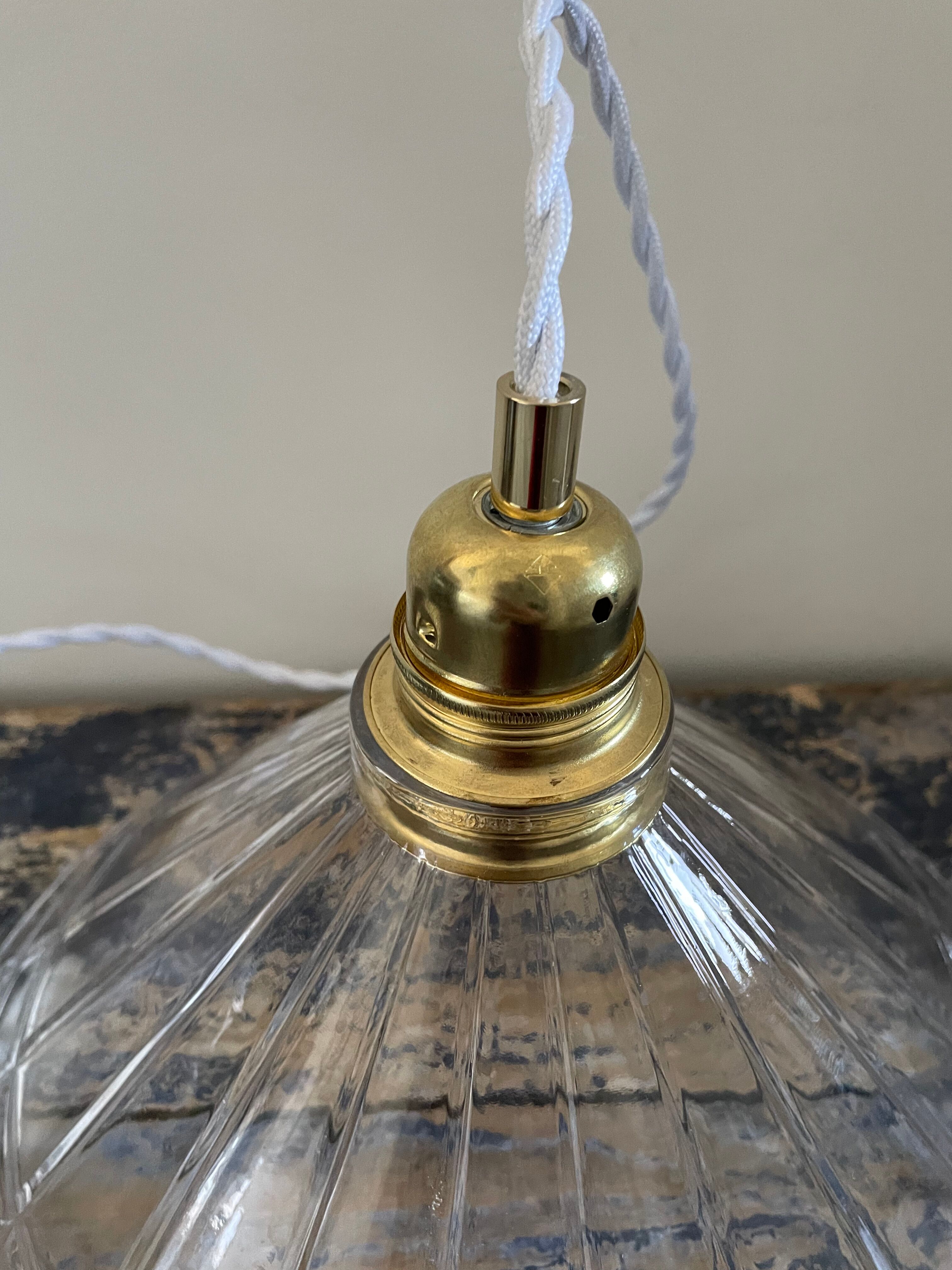 Suspension vintage en verre quadrillé électrifiée à neuf