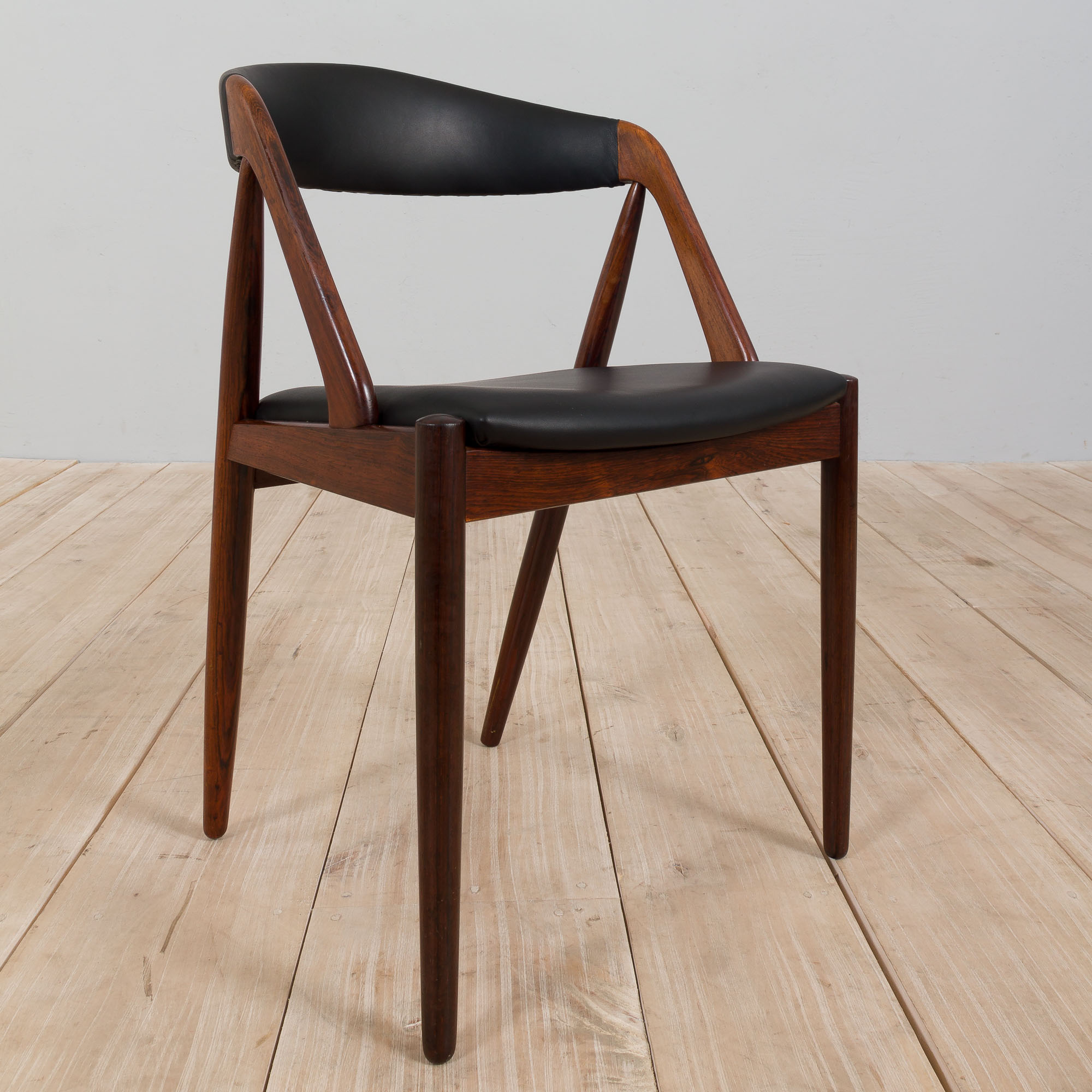 Kai Kristiansen rosewood desk chair 31 in reupholstered in soft black leather, Denmark, 60s