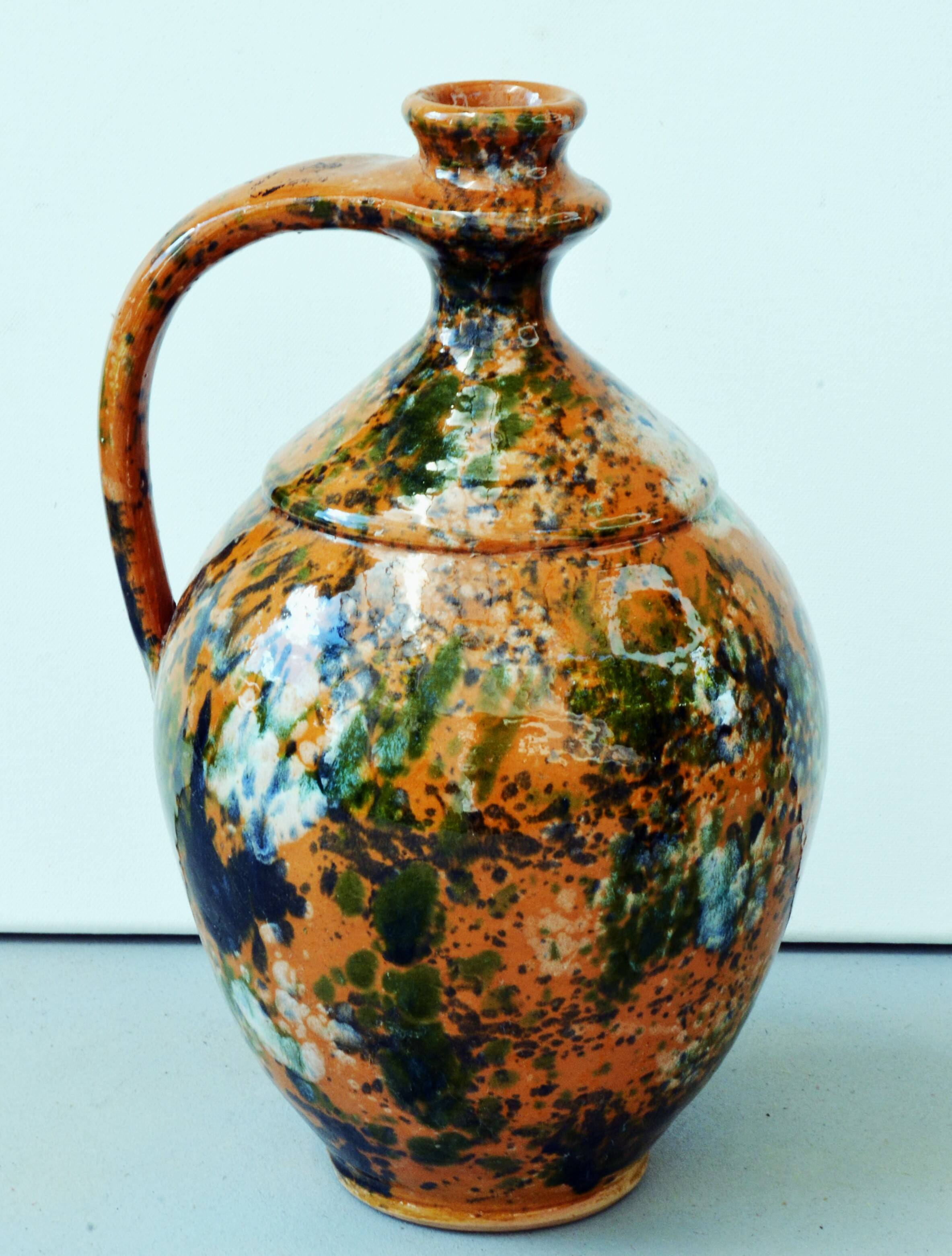 Very Decorative Water Jug Glazed Teimel Istvan Obanya Boros kancso pottery