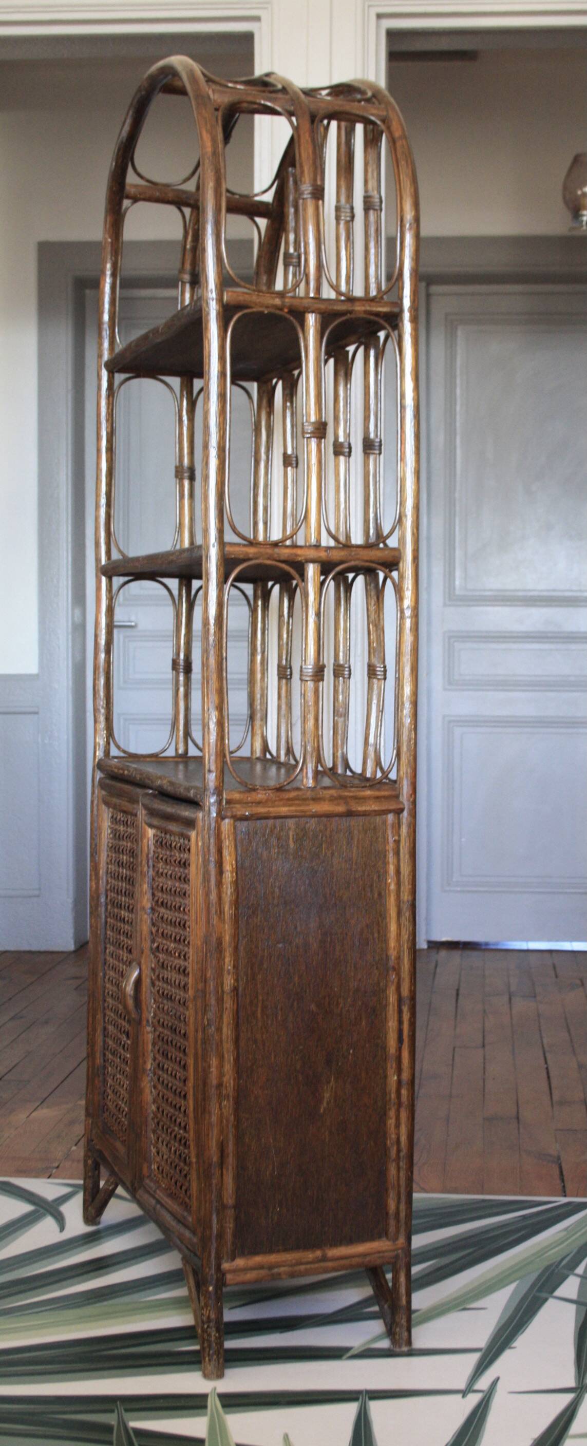 Rattan, cane and bamboo shelf/bookcase