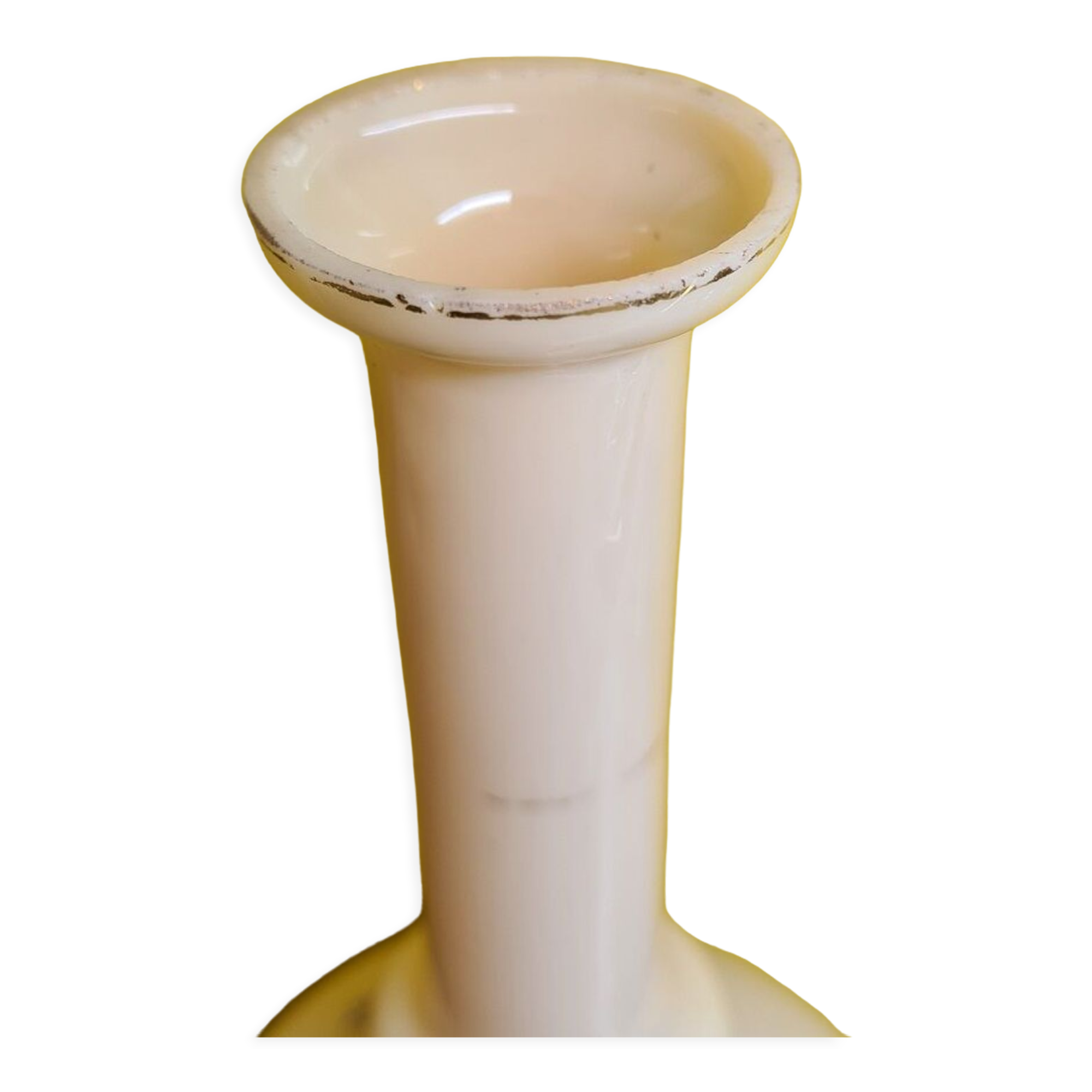 Antiquer Victorian painted beige Opaline vase Czechoslovakia,  from around 1900.
