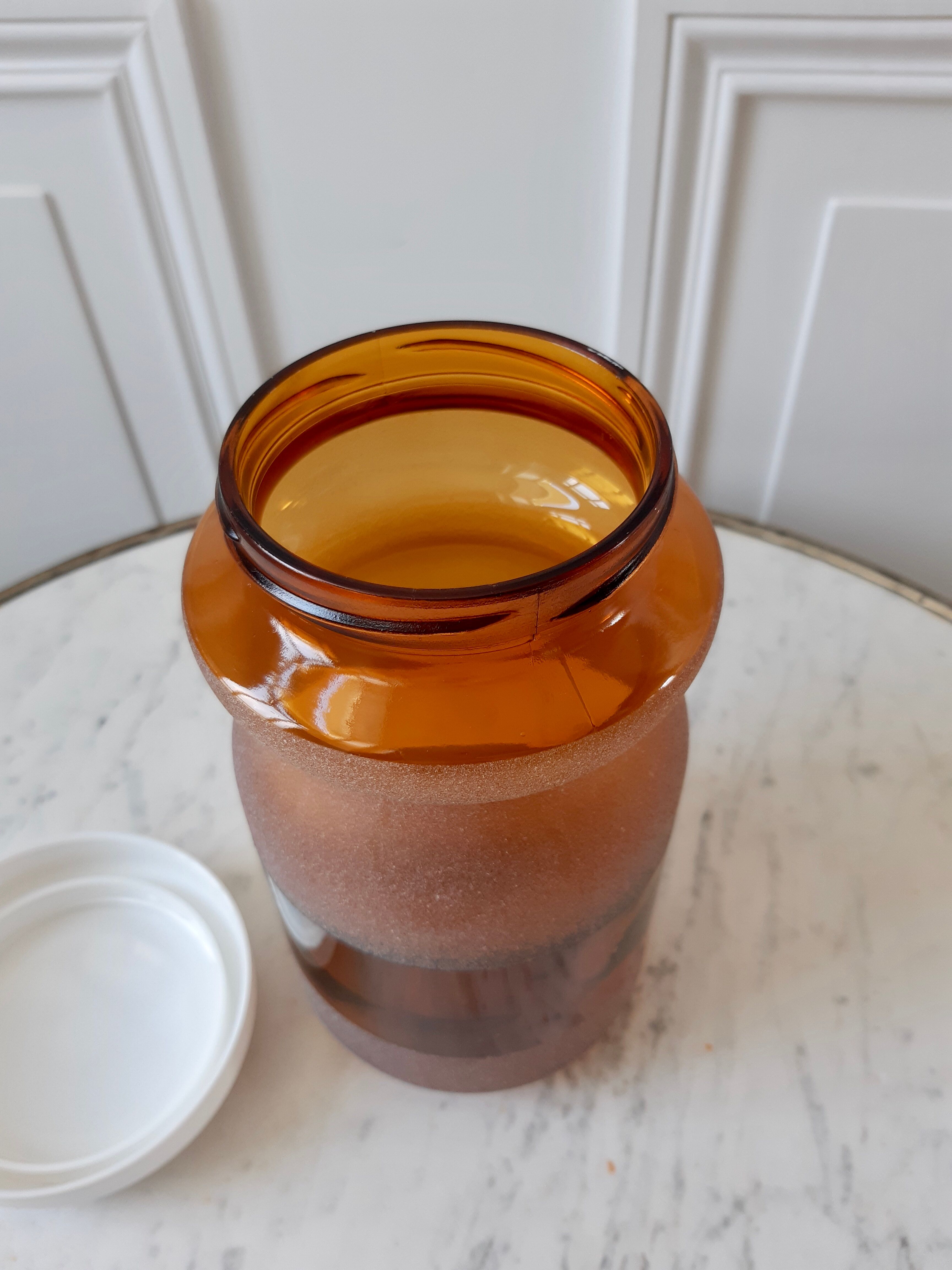 Pot vintage années 70 en verre couleur ambre