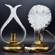 Set of 2 Murano glass "swan shape" table lamps with transparent leaves