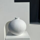Handcrafted terracotta ball vase painted white H:24 D:26