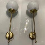 2 appliques murales en verre opalin en laiton italien