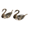 2 swan-shaped salt pots in metal and glass