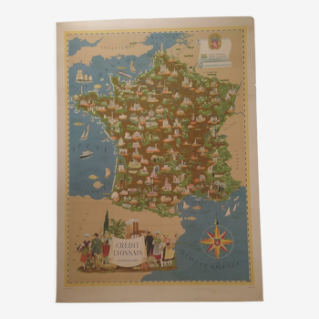 Poster map of France Lucien Boucher 1950