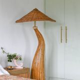Lampadaire sculptural en rotin « Champignon »