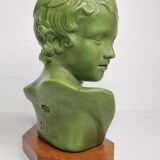 Bust of Eros in patinated plaster in imitation of bronze on wooden base