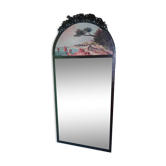 Overmantel mirror from the decorative arts period, 1929, in hammered wrought iron, 75x160cm