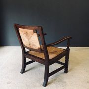 Low Arts & Crafts Oak & Rush Armchair, Belgium 1920s