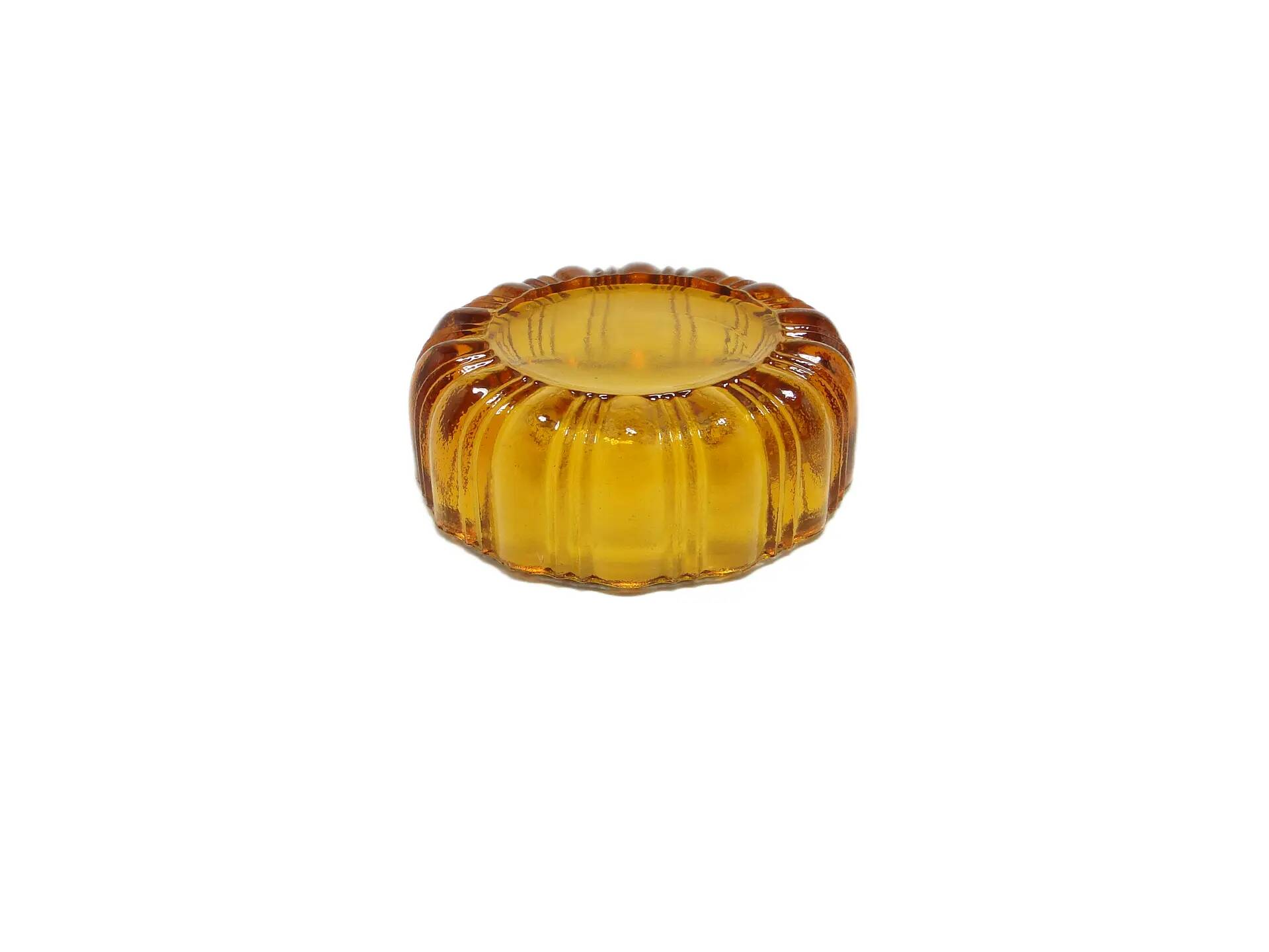 Art Deco salt cellar, orange glass, Ząbkowice, Poland, 1930s.