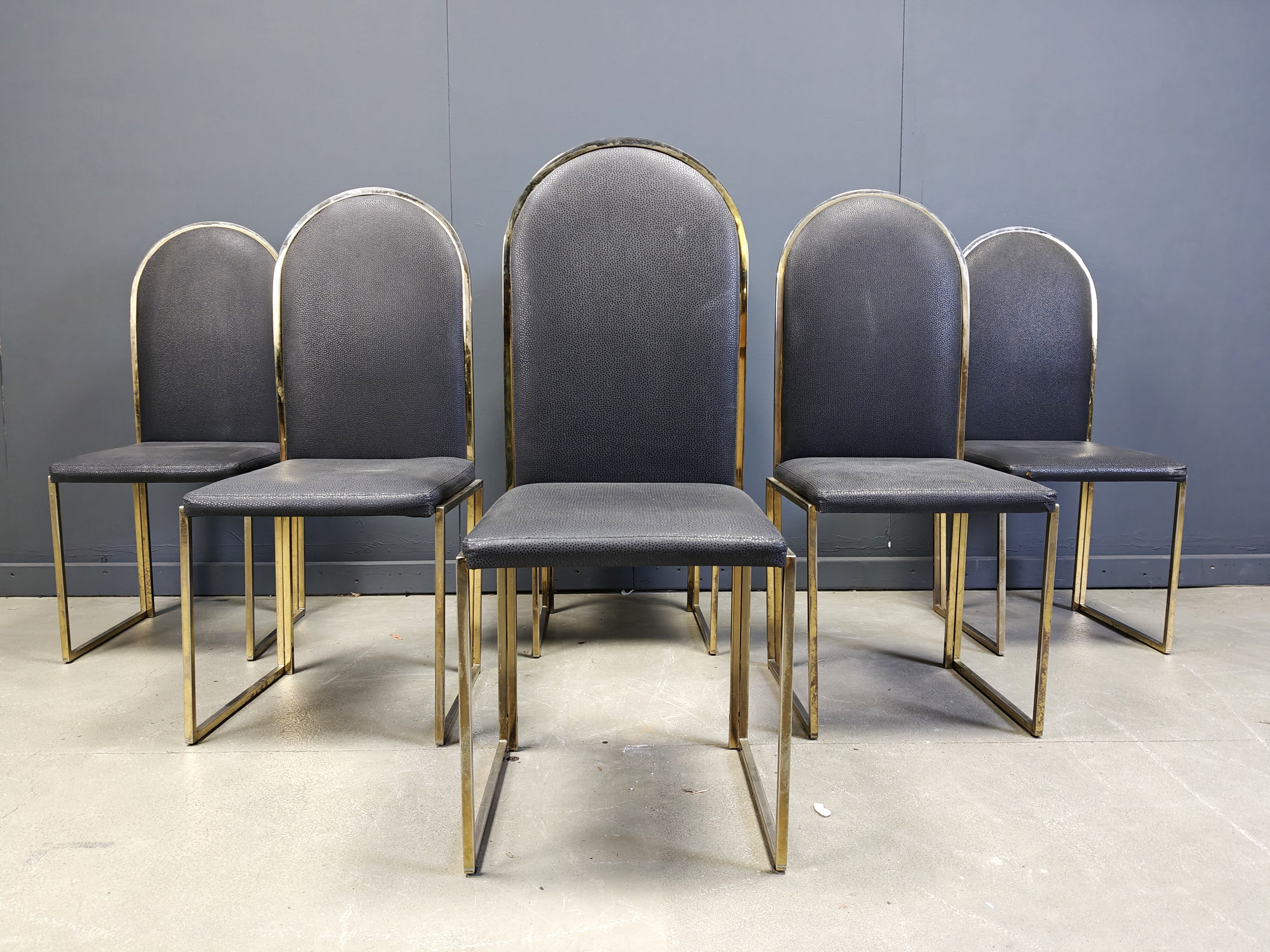 Vintage brass dining chairs by Belgochrom, 1970s