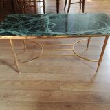 Coffee table in green marble and brass