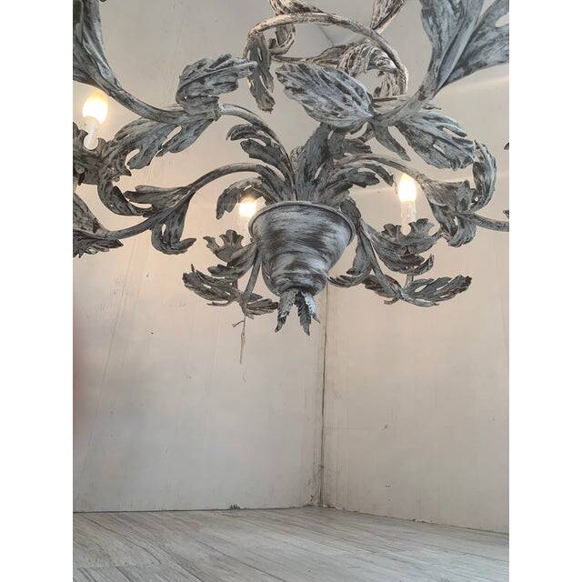 Contemporary brunish-clay florentine wrought iron leafs chandelier