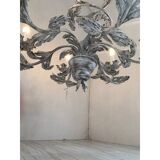 Contemporary brunish-clay florentine wrought iron leafs chandelier