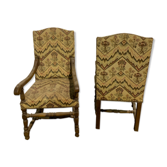 Pair of louis XIII style armchairs