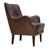 1960s, Danish armchair, furniture leather, ash wood legs.
