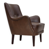 1960s, Danish armchair, furniture leather, ash wood legs.
