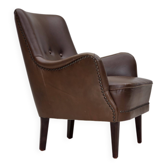 1960s, Danish armchair, furniture leather, ash wood legs.