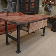 factory workbench in cast iron and wood 1930 with 9 drawers