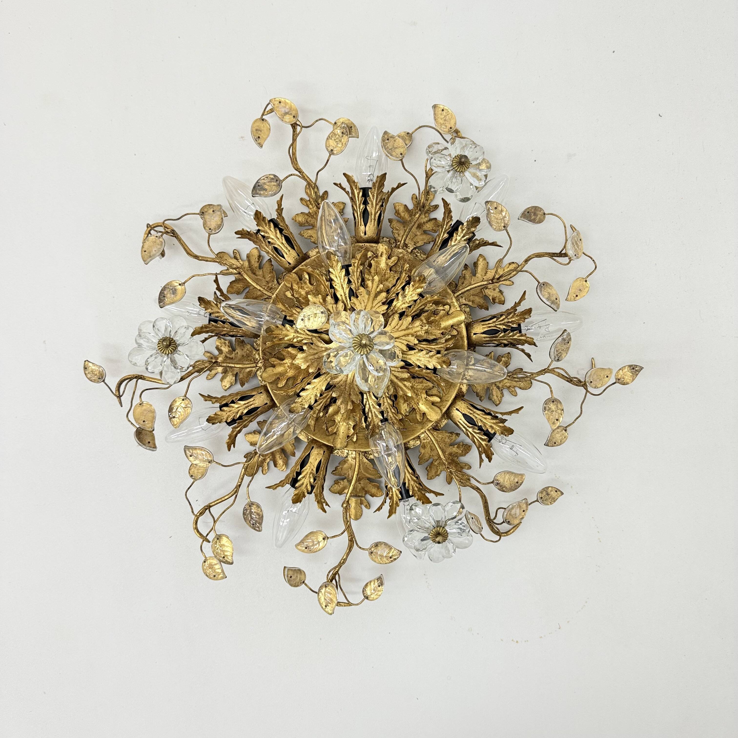 Gold-Plated Metal & Murano Crystal Flowers Flush Mount from Banci Firenze