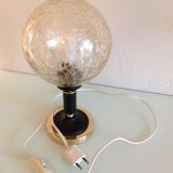 Structured amber glass globe lamp on black and brass base by Solken Leuchten/ 60s-70s